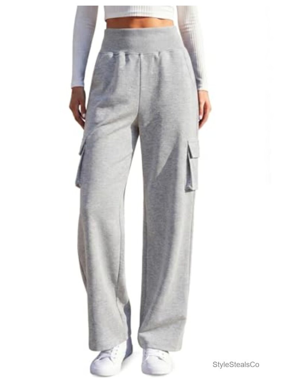 Women's Cargo Sweatpants Wide Leg Baggy Athletic Joggers 6 Pockets Cotton